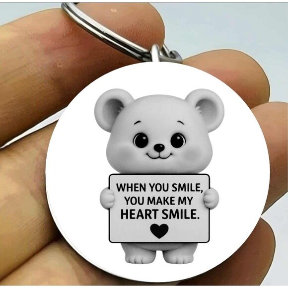 Unbranded Accessories - Teddy Bear When You Smile My Heart Smile Quote Anime Cute Stainless Keychain